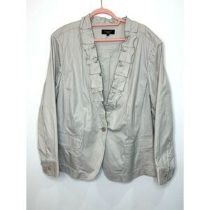 Talbots Blazer Khaki 24W‎ Stretch Pockets Button Ruffle Work Office Business